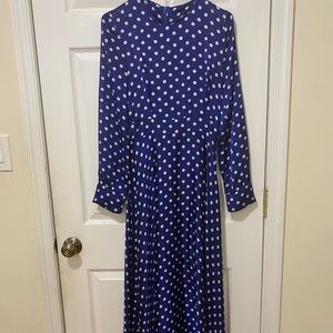 Maxi long sleeve polka dot blue dress